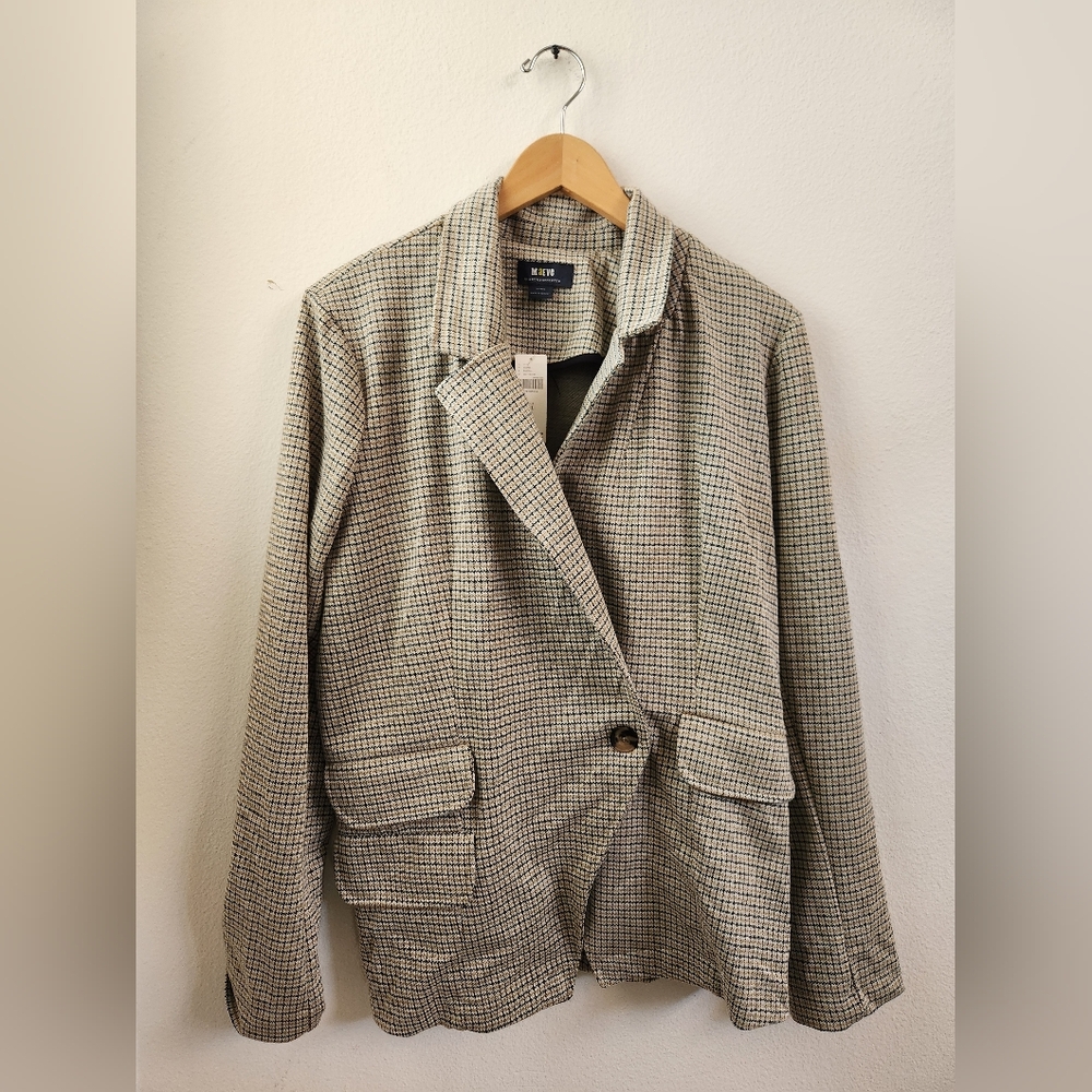 Maeve Anthropologie Women's Collegiate Knit Blazer Brown‎ Tan Plaid XL NWT - Picture 2 of 12